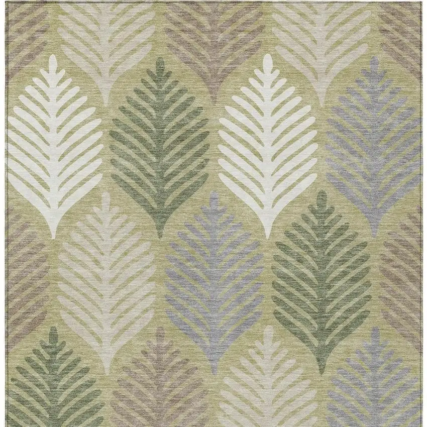 Green And Ivory Floral Washable Indoor Outdoor Area Rug Photo 4