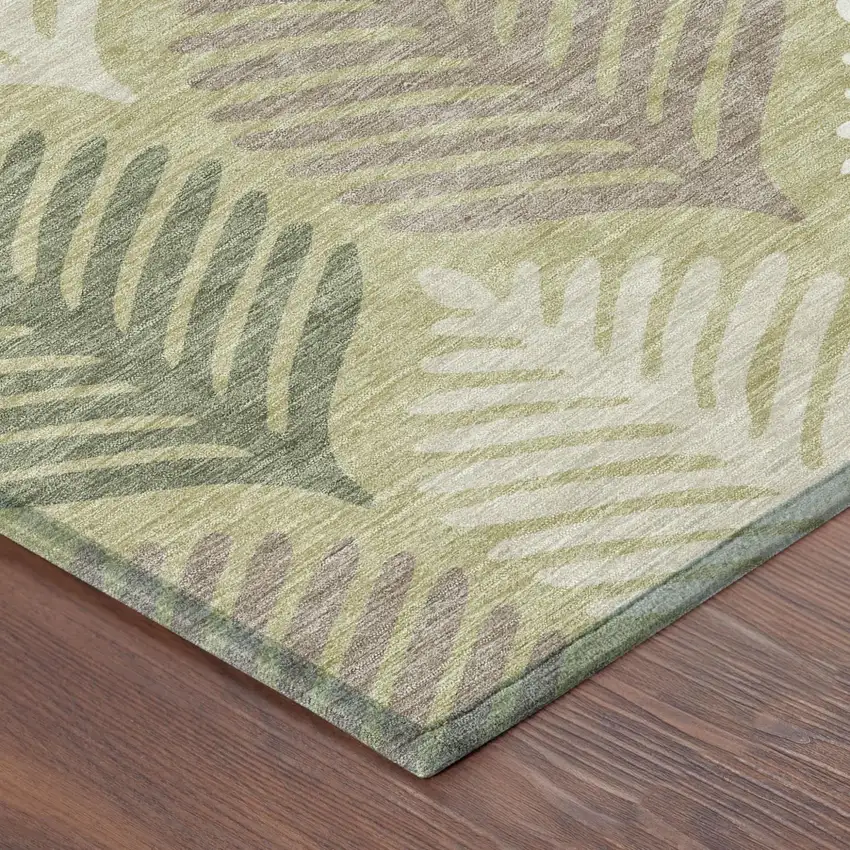 Green And Ivory Floral Washable Indoor Outdoor Area Rug Photo 5
