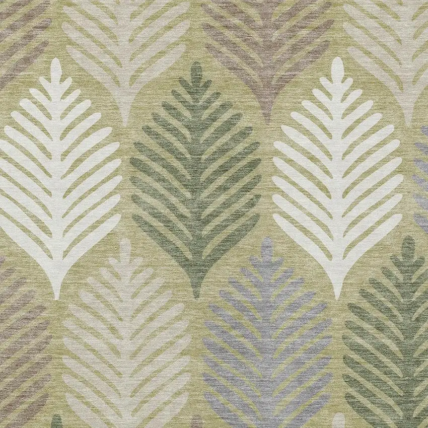 Green And Ivory Floral Washable Indoor Outdoor Area Rug Photo 3