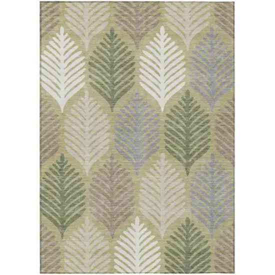 Green And Ivory Floral Washable Indoor Outdoor Area Rug Photo 2