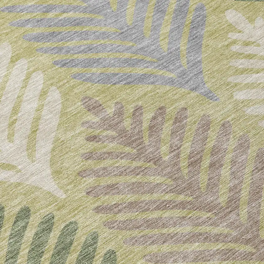 Green And Ivory Floral Washable Indoor Outdoor Area Rug Photo 6