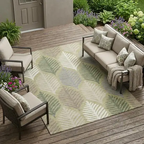 Green And Ivory Floral Washable Indoor Outdoor Area Rug Photo 1