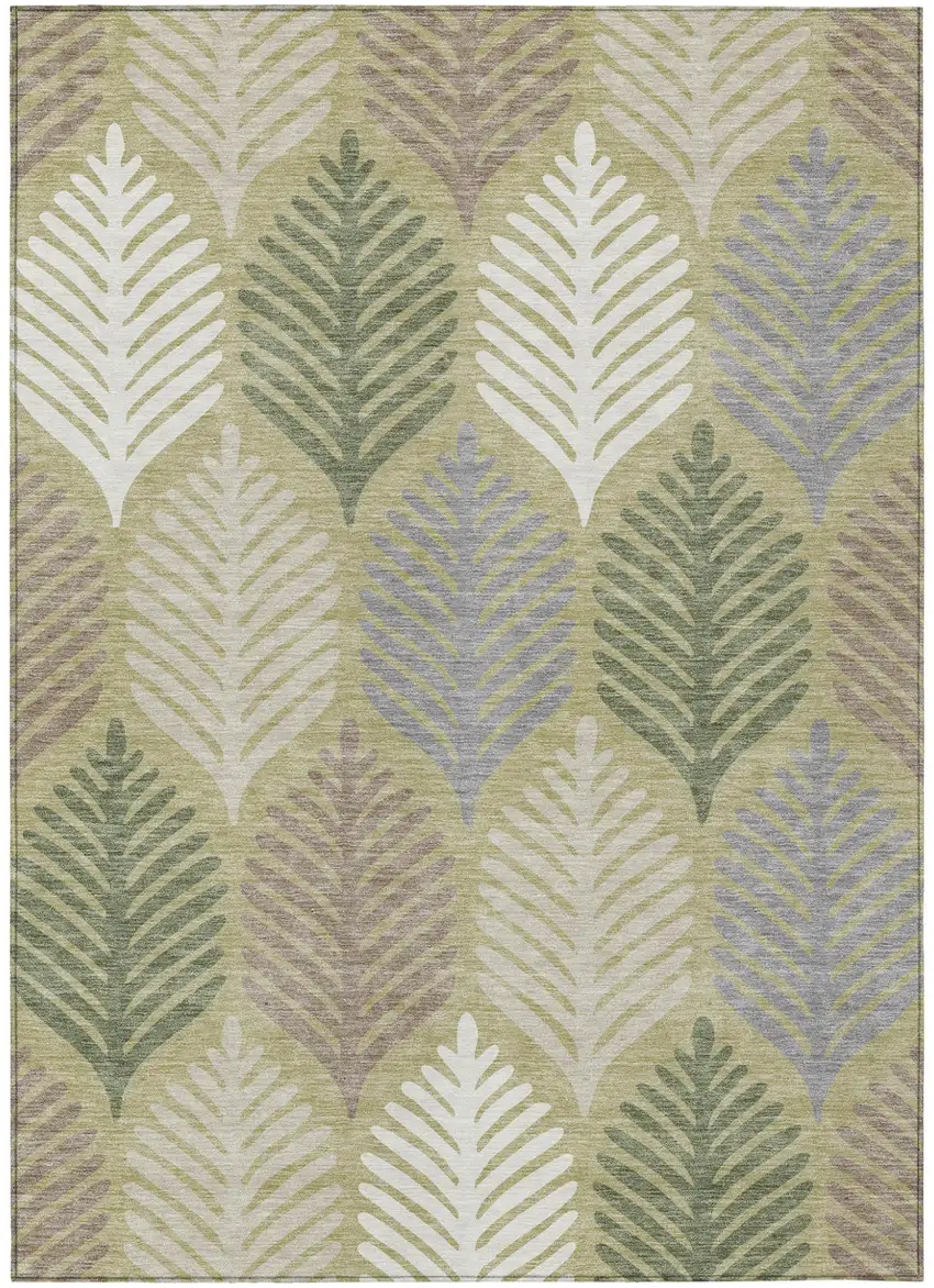 Green And Ivory Floral Washable Indoor Outdoor Area Rug Photo 2