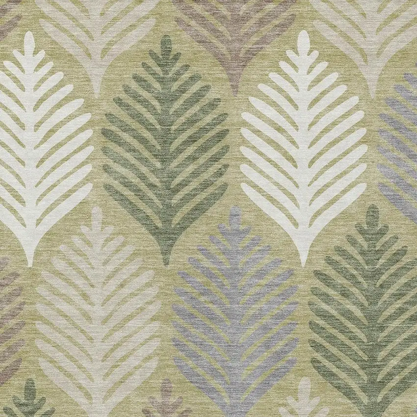 Green And Ivory Floral Washable Indoor Outdoor Area Rug Photo 3