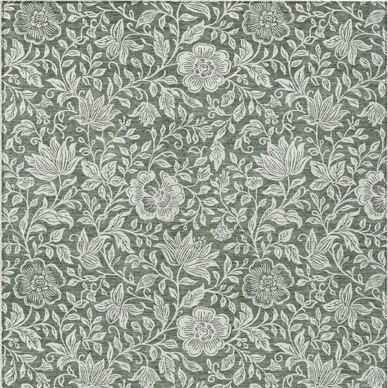 Green And Ivory Floral Washable Indoor Outdoor Area Rug Photo 3