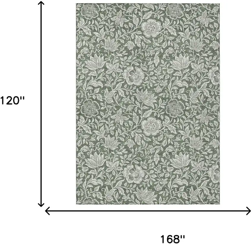 Green And Ivory Floral Washable Indoor Outdoor Area Rug Photo 6