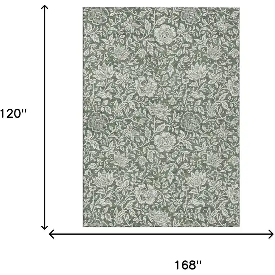 Green And Ivory Floral Washable Indoor Outdoor Area Rug Photo 6