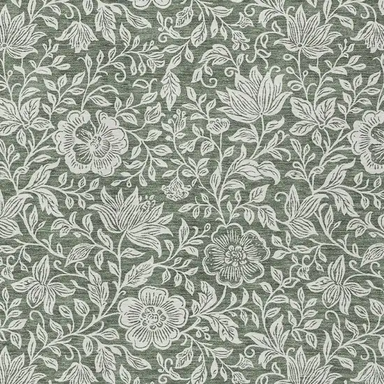 Green And Ivory Floral Washable Indoor Outdoor Area Rug Photo 2