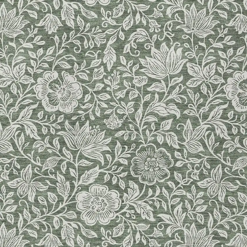 Green And Ivory Floral Washable Indoor Outdoor Area Rug Photo 2