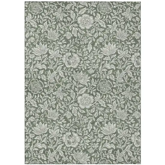 Green And Ivory Floral Washable Indoor Outdoor Area Rug Photo 1