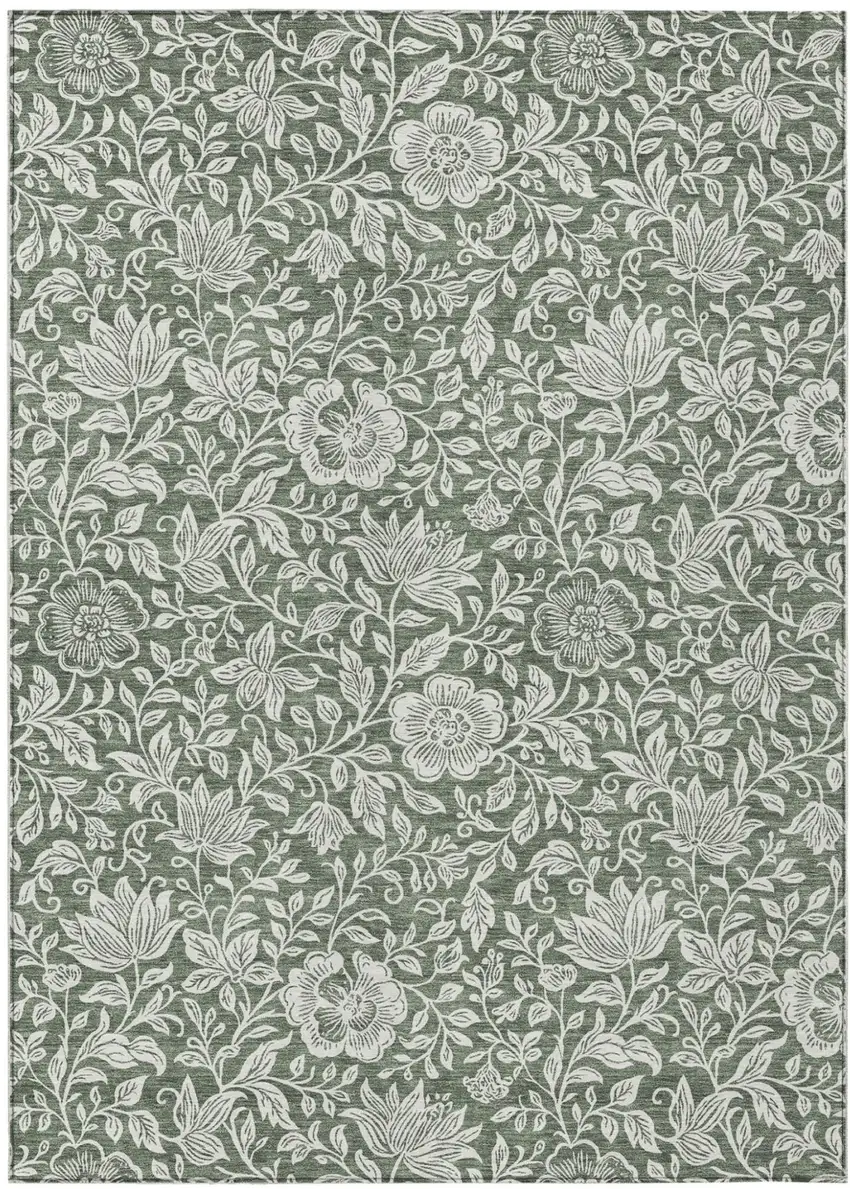 Green And Ivory Floral Washable Indoor Outdoor Area Rug Photo 1