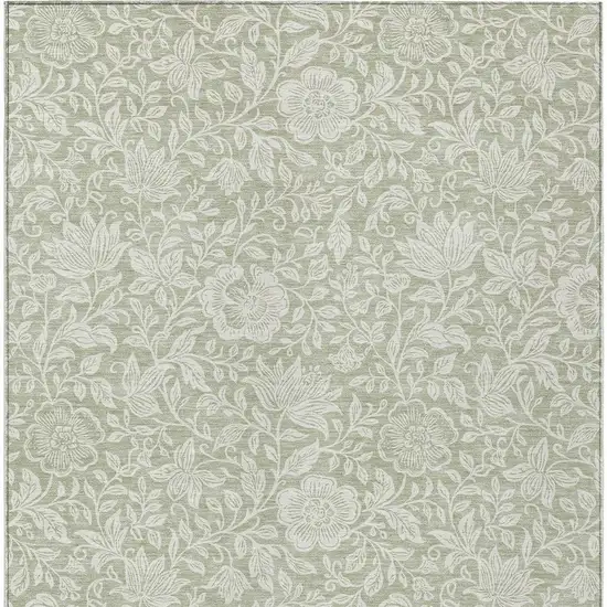Green And Ivory Floral Washable Indoor Outdoor Area Rug Photo 3