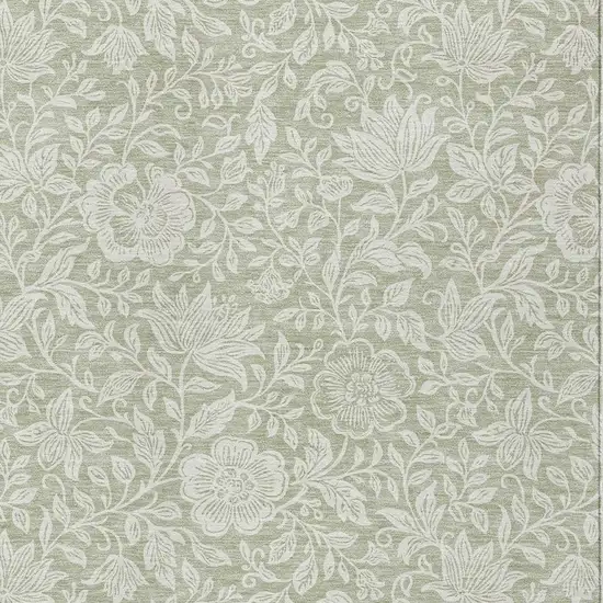 Green And Ivory Floral Washable Indoor Outdoor Area Rug Photo 2