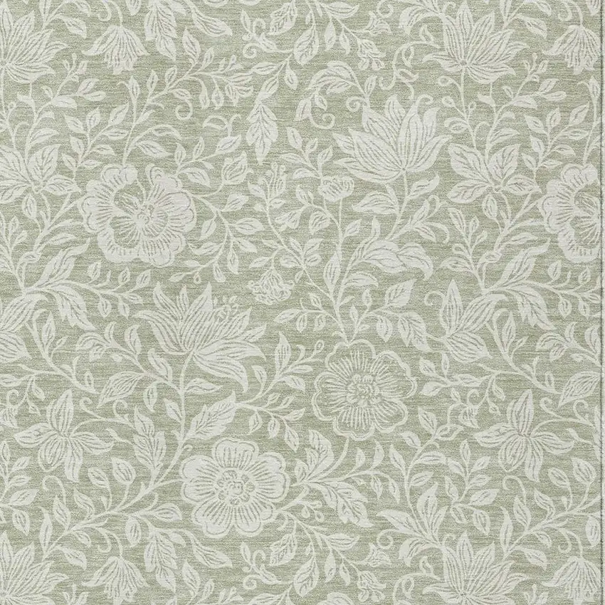 Green And Ivory Floral Washable Indoor Outdoor Area Rug Photo 2