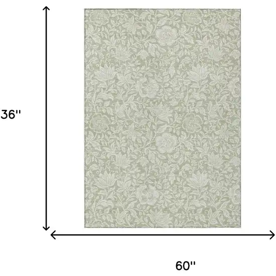 Green And Ivory Floral Washable Indoor Outdoor Area Rug Photo 6