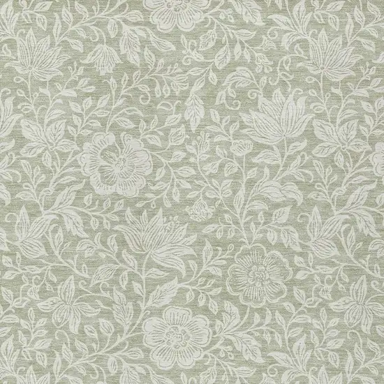 Green And Ivory Floral Washable Indoor Outdoor Area Rug Photo 2