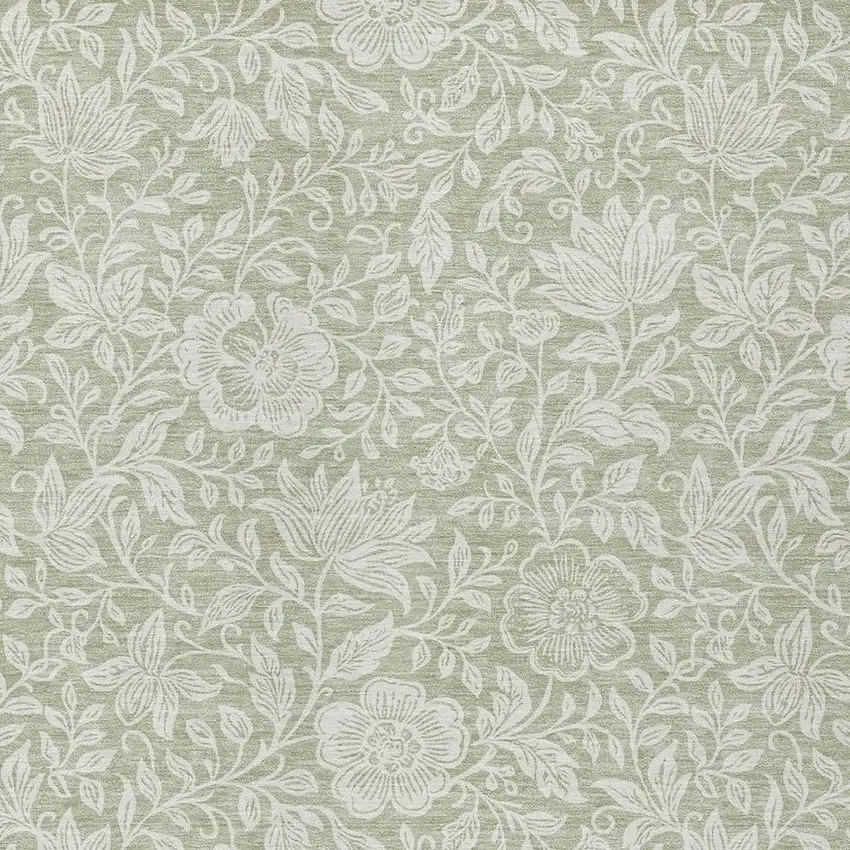 Green And Ivory Floral Washable Indoor Outdoor Area Rug Photo 2