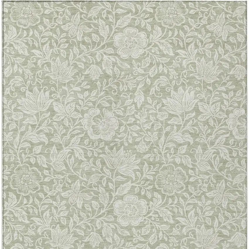 Green And Ivory Floral Washable Indoor Outdoor Area Rug Photo 3