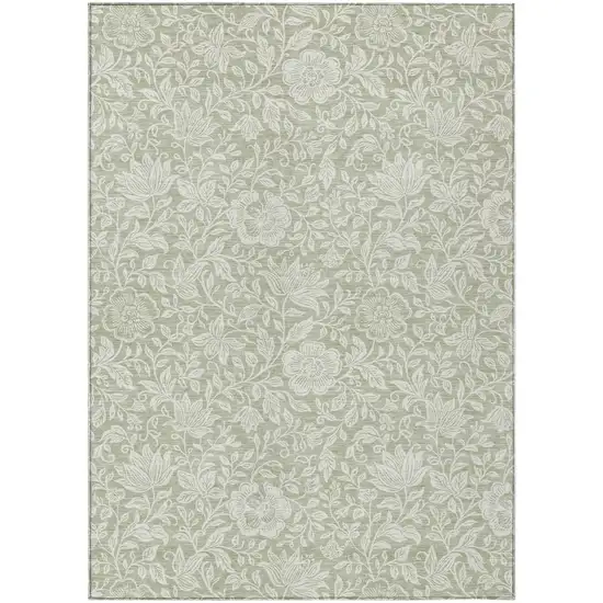 Green And Ivory Floral Washable Indoor Outdoor Area Rug Photo 1