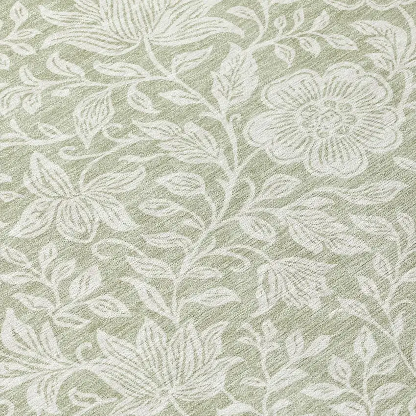Green And Ivory Floral Washable Indoor Outdoor Area Rug Photo 5