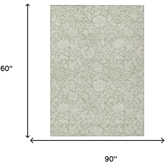 Green And Ivory Floral Washable Indoor Outdoor Area Rug Photo 6