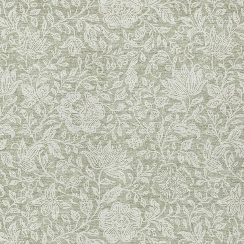 Green And Ivory Floral Washable Indoor Outdoor Area Rug Photo 2