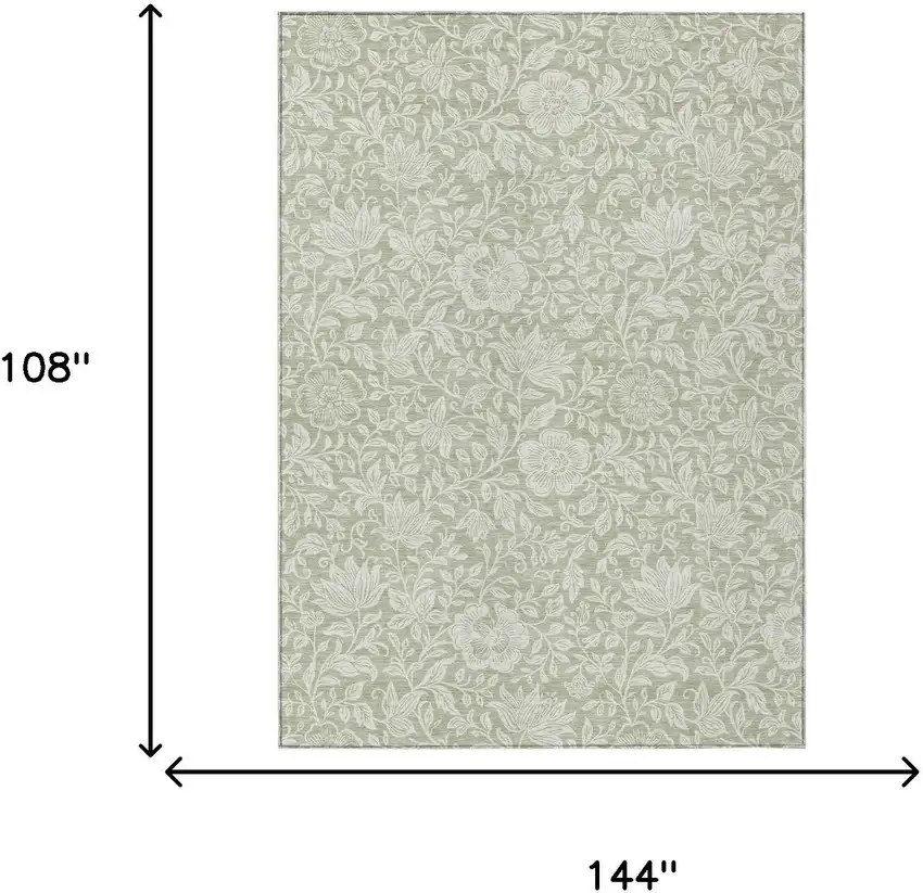 Green And Ivory Floral Washable Indoor Outdoor Area Rug Photo 6