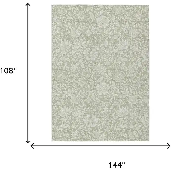 Green And Ivory Floral Washable Indoor Outdoor Area Rug Photo 6