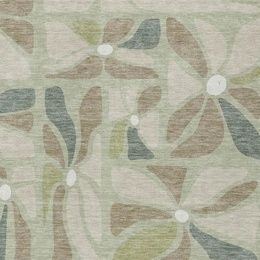 Green And Ivory Floral Washable Indoor Outdoor Area Rug Photo 2
