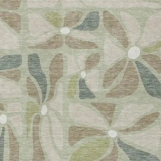 Green And Ivory Floral Washable Indoor Outdoor Area Rug Photo 2