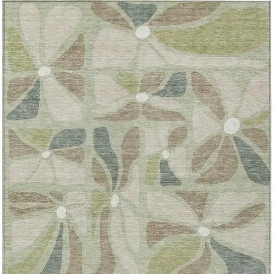 Green And Ivory Floral Washable Indoor Outdoor Area Rug Photo 3