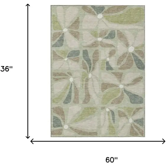 Green And Ivory Floral Washable Indoor Outdoor Area Rug Photo 6