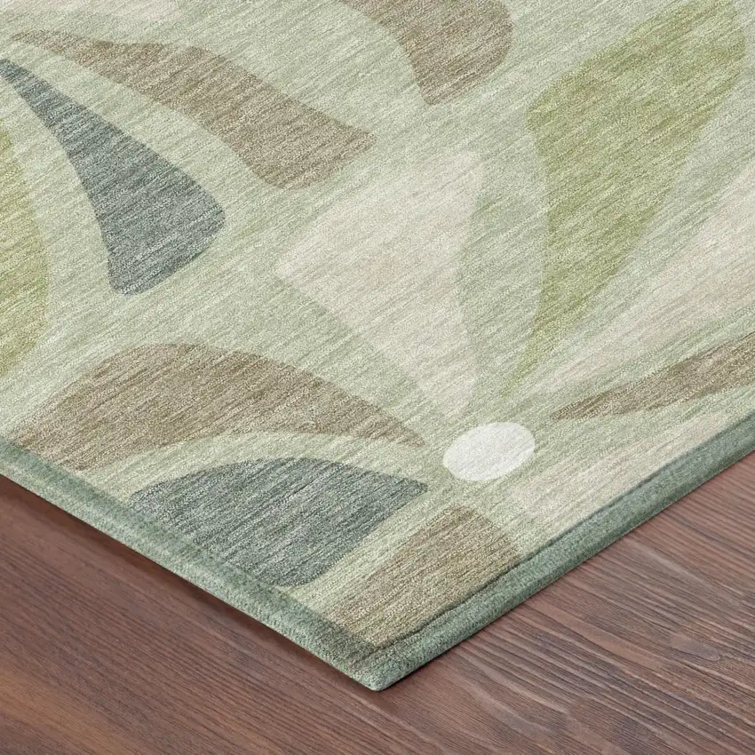 Green And Ivory Floral Washable Indoor Outdoor Area Rug Photo 4