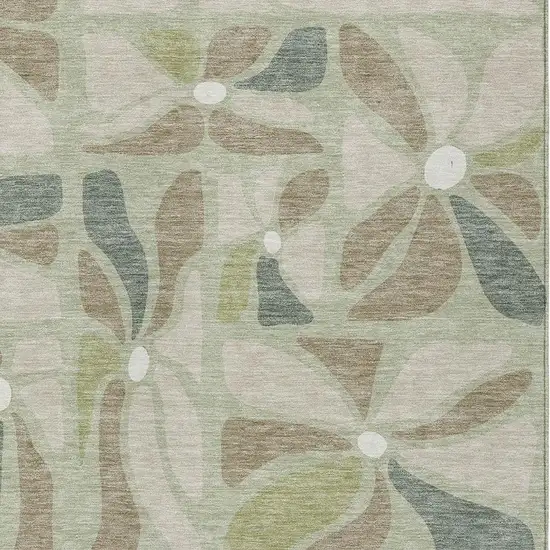 Green And Ivory Floral Washable Indoor Outdoor Area Rug Photo 2