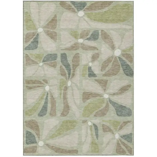 Green And Ivory Floral Washable Indoor Outdoor Area Rug Photo 1