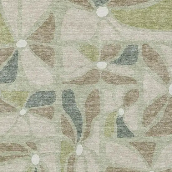 Green And Ivory Floral Washable Indoor Outdoor Area Rug Photo 2