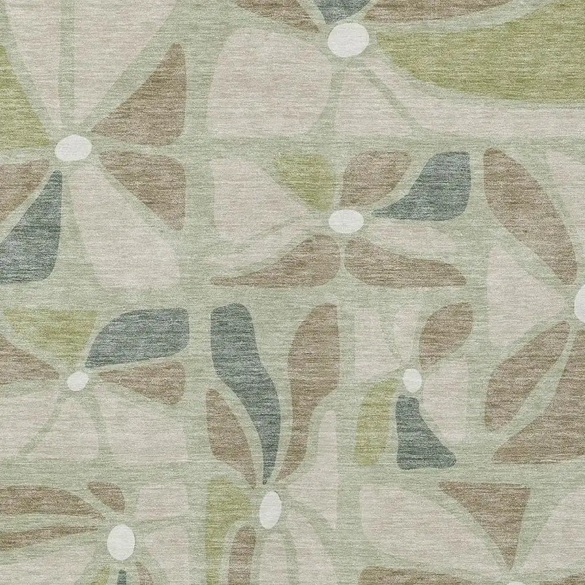 Green And Ivory Floral Washable Indoor Outdoor Area Rug Photo 2