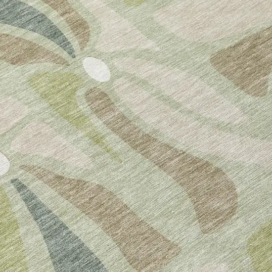 Green And Ivory Floral Washable Indoor Outdoor Area Rug Photo 5