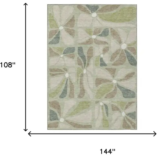 Green And Ivory Floral Washable Indoor Outdoor Area Rug Photo 6