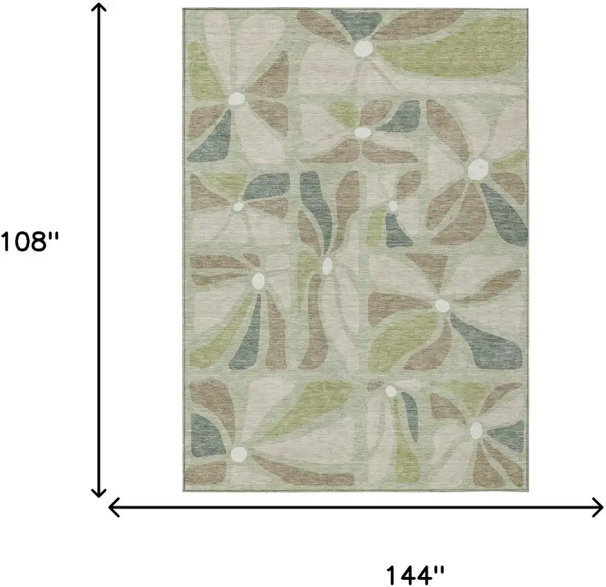 Green And Ivory Floral Washable Indoor Outdoor Area Rug Photo 6