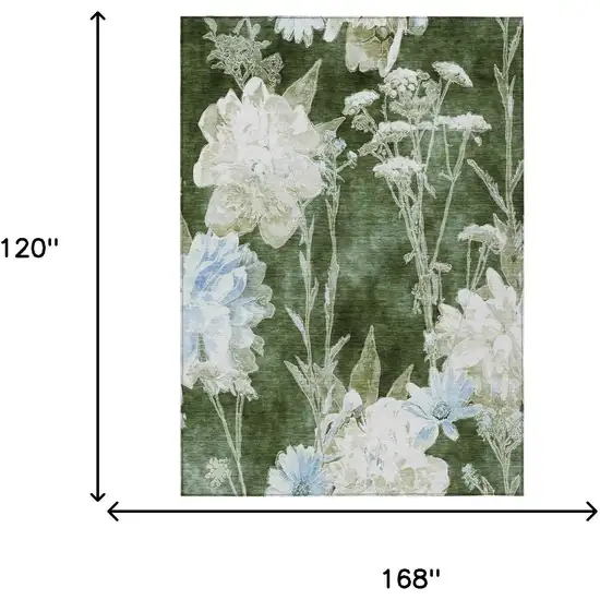 Green And Ivory Floral Washable Indoor Outdoor Area Rug Photo 5