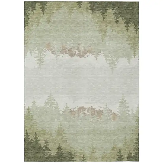 Green And Ivory Floral Washable Indoor Outdoor Area Rug Photo 2