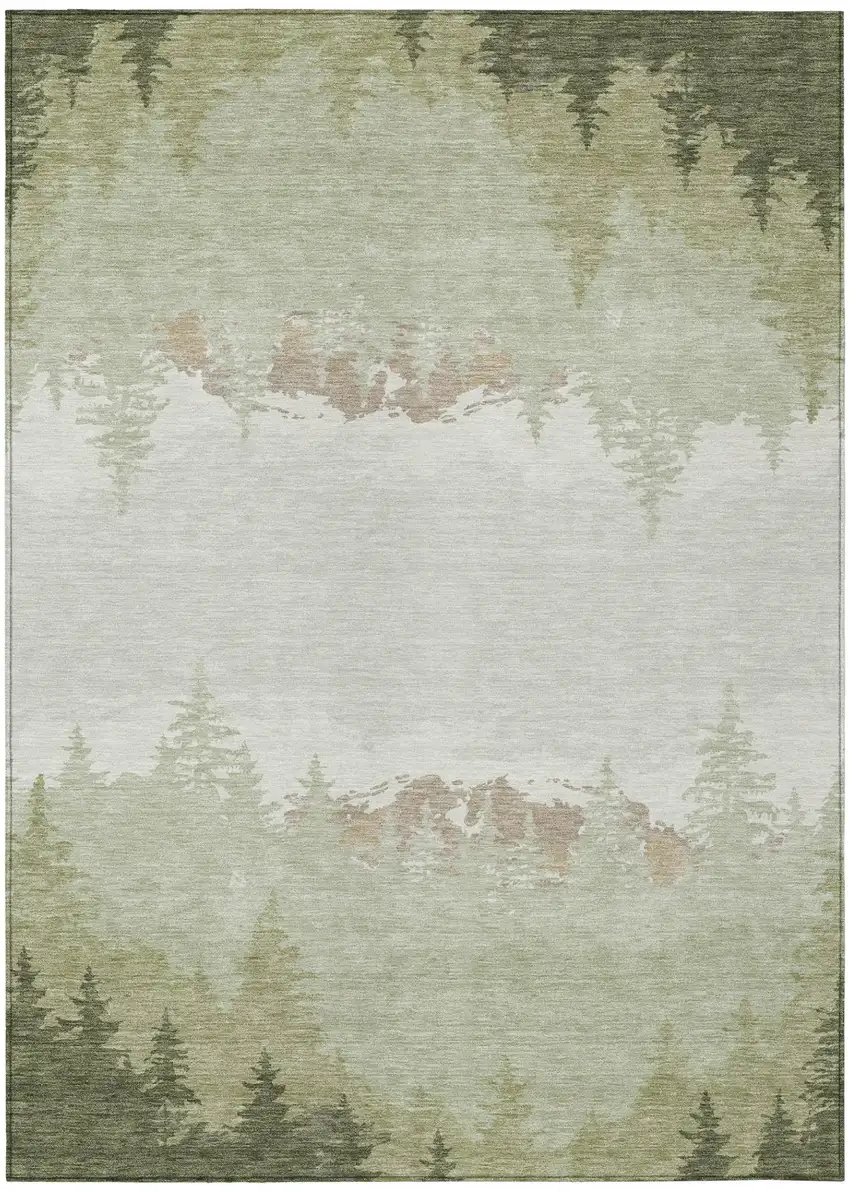 Green And Ivory Floral Washable Indoor Outdoor Area Rug Photo 2