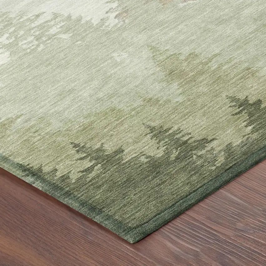 Green And Ivory Floral Washable Indoor Outdoor Area Rug Photo 3