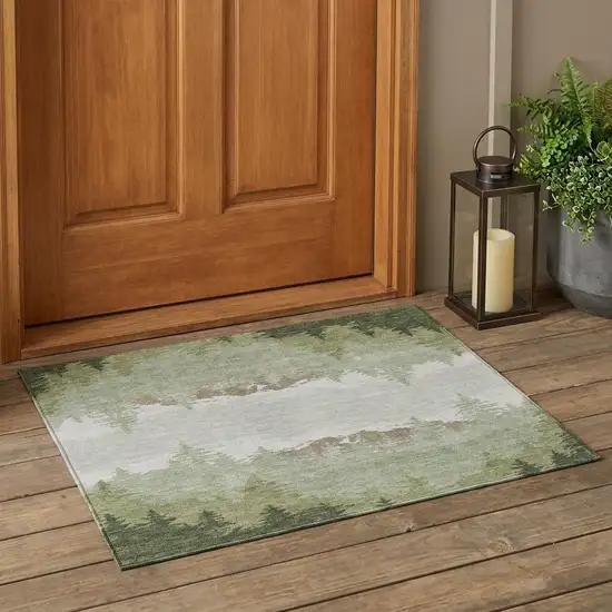 Green And Ivory Floral Washable Indoor Outdoor Area Rug Photo 1
