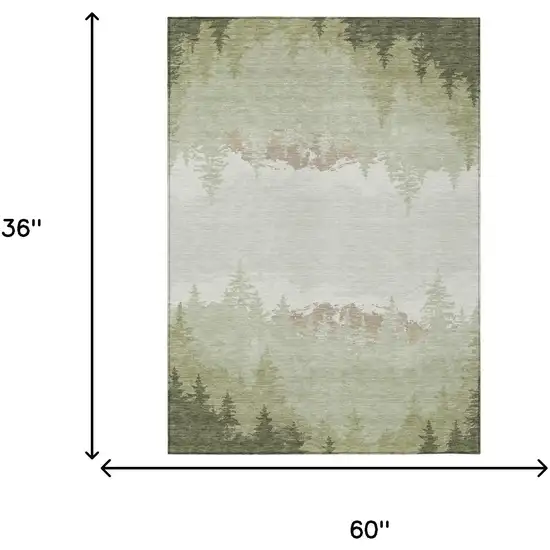 Green And Ivory Floral Washable Indoor Outdoor Area Rug Photo 5