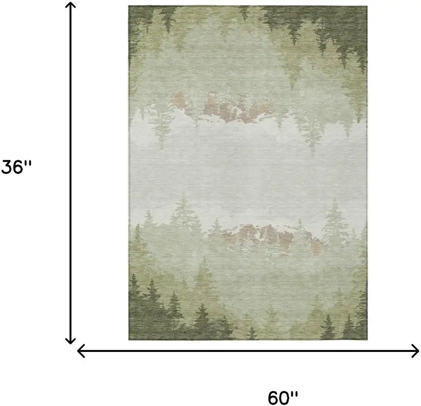 Green And Ivory Floral Washable Indoor Outdoor Area Rug Photo 5