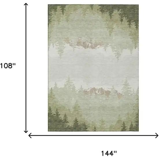 Green And Ivory Floral Washable Indoor Outdoor Area Rug Photo 5