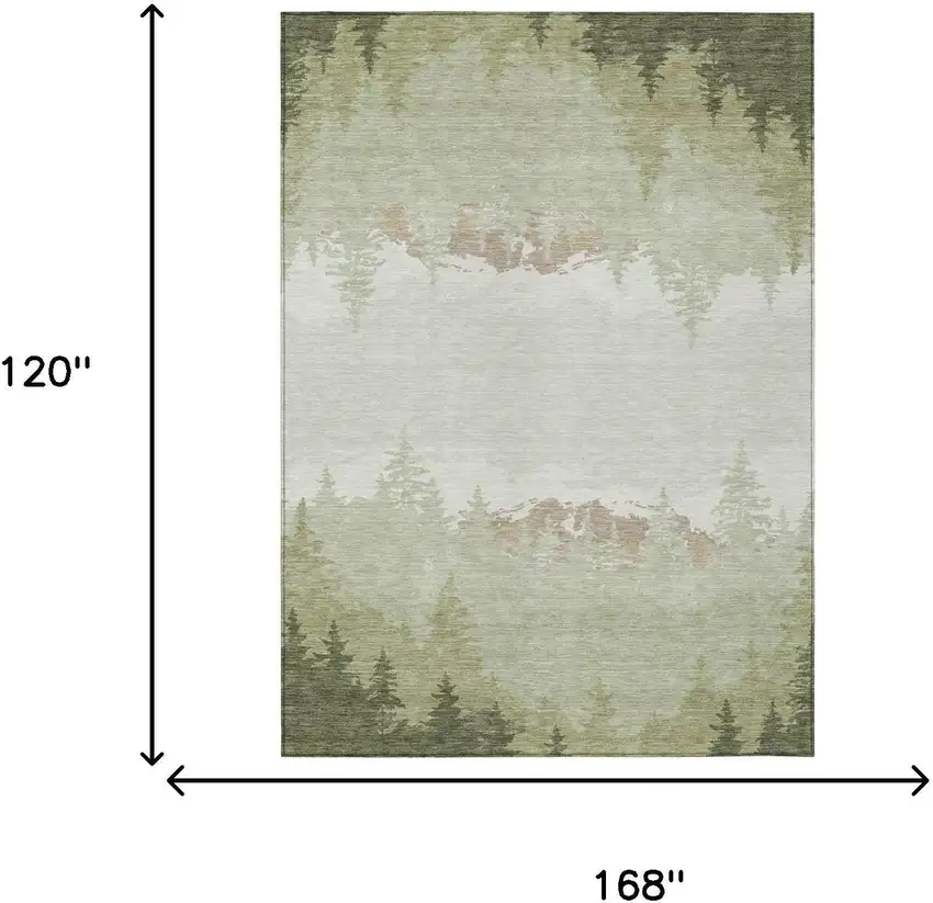 Green And Ivory Floral Washable Indoor Outdoor Area Rug Photo 5