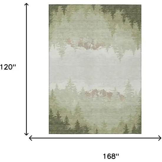 Green And Ivory Floral Washable Indoor Outdoor Area Rug Photo 5